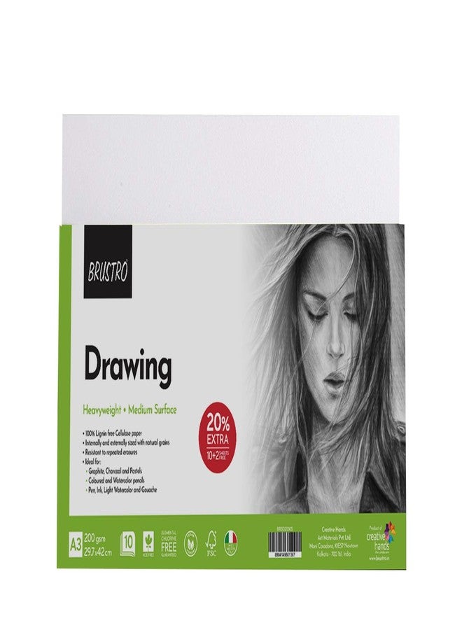 Brustro Artists Drawing Paper 200 GSM A3 (Pack of 10 + 2 Free Sheet) - Image 1